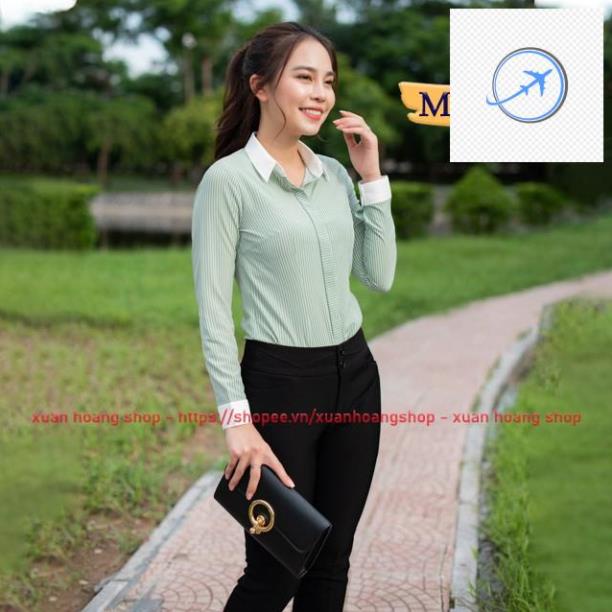👰🤵 Áo Sơ Mi Nữ Công Sở Dài Tay Đẹp, Kẻ Sọc Mc Fashion, Trắng, Xanh Đen Tím Than, Đỏ, Xanh Lá A629 👰🤵