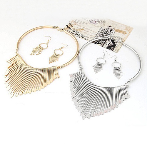 Set dây chuyền khuyên tai hợp kim tua rua cá tính sang trọng dành cho nữ