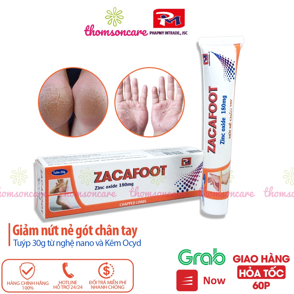 Kem gót chân tay từ Kẽm Oxyd Zacafoot, dưỡng ẩm giảm nứt nẻ ,tinh chất nghệ Nano Curcumin, vaseline và mật ong