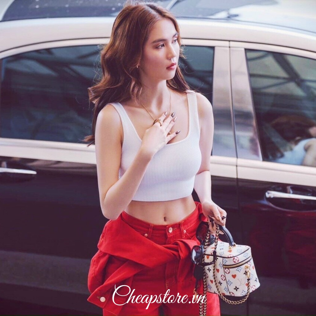 Áo 2 dây bản to cổ U siêu hothit _ Áo Croptop 3 lỗ Co Giãn Chất Cotton Mềm A10