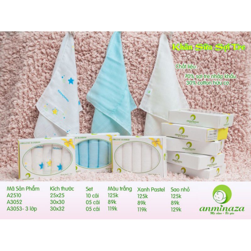 Anminaza - SET 5 chiếc khăn sữa 2 lớp sợi tre Aminaza cho bé