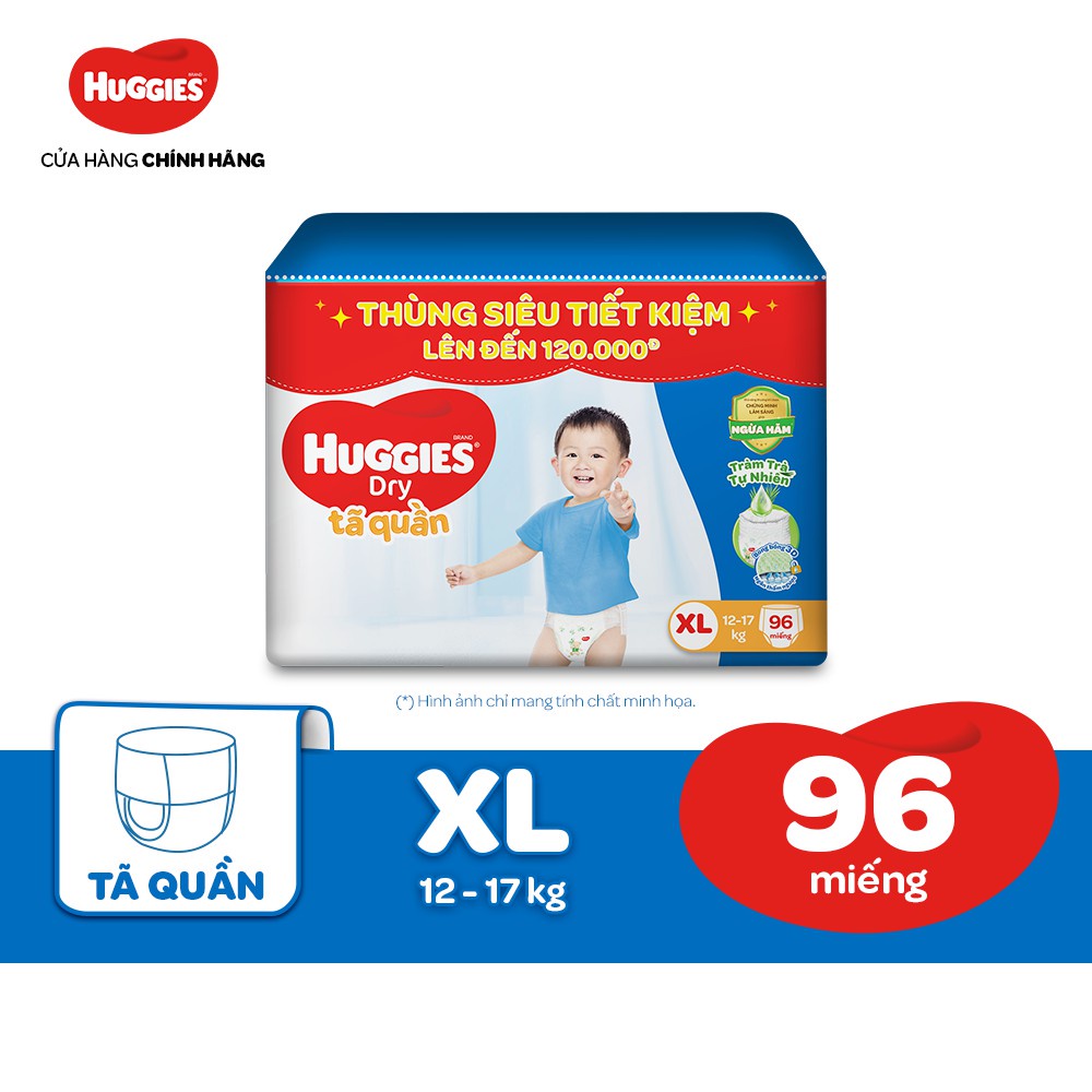 Tã quần Tràm Trà Tự Nhiên HUGGIES DRY PANTS MEGA JUMBO M120/L108 + Tặng 6 miếng/ XL96/ XXL84