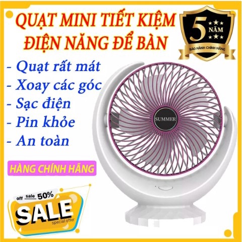 Quạt mini tích điện cầm tay, để bàn SUMMER 600mha loại lớn siêu tiện dụng cho mùa hè