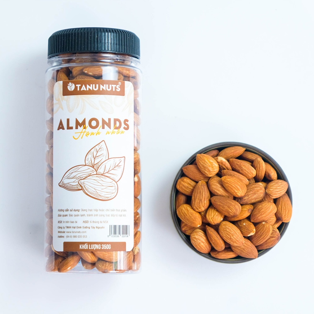 Hũ 350g, hạt hạnh nhân sấy TANU NUTS, hạnh nhân mỹ rang mộc nguyên vị tốt cho bà bầu, bé.