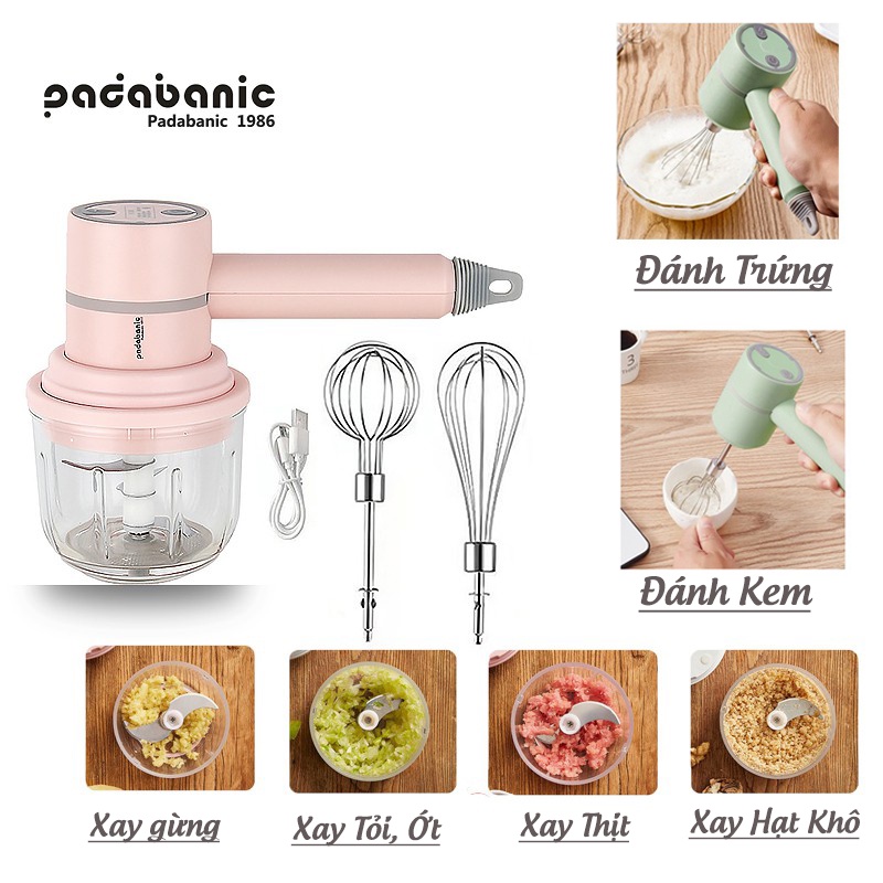 Máy xay thịt kèm đánh trứng mini sạc pin, xay thịt, xay tỏi ớt, xay đồ ăn dặm cho bé hiệu quả NB26