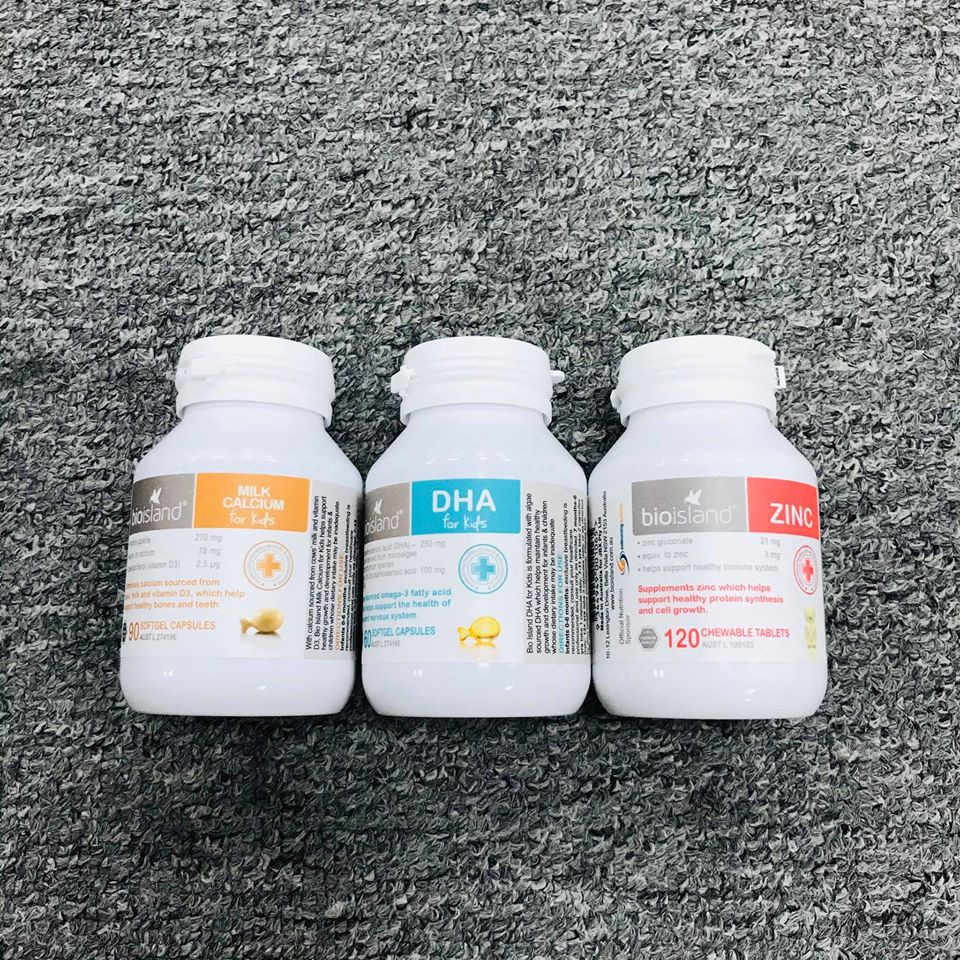 Bộ 3 cho bé gồm KẼM + CANXI + DHA của Bioisland