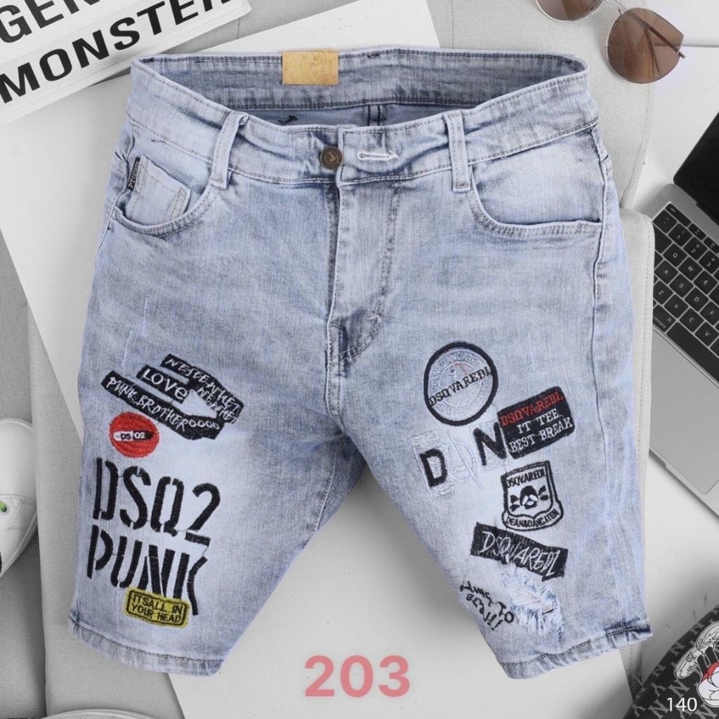 Quần Short Jean Nam-Quần Sort Bò Xanh Rách  Co Giản Mạnh  FREE SHIP XM203DT