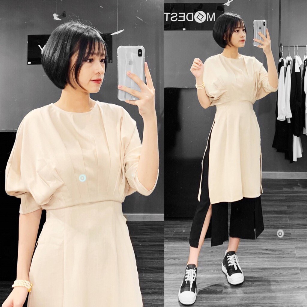 Modesty - Áo dài đũi eo xếp ly Fontaine Aodai