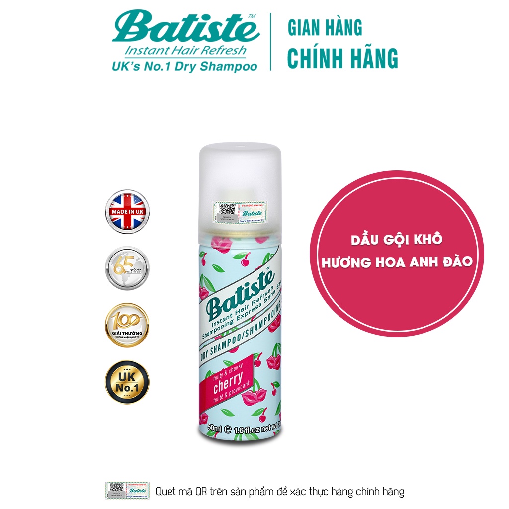 [Mã FMCGMALL -8% đơn 250K] Dầu Gội Khô Hương Anh Đào - Batiste Dry Shampoo Fruity &amp; Cheeky Cherry 50ml
