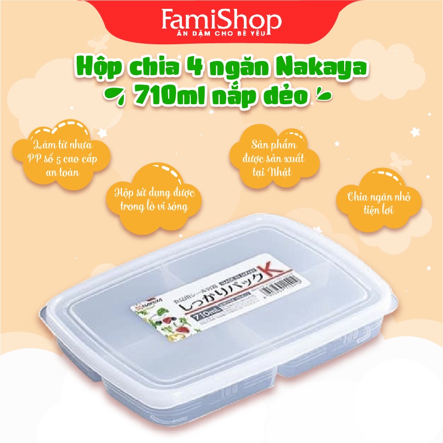 FamiShop Hộp chia 4 ngăn Nakaya 710ml nắp dẻo