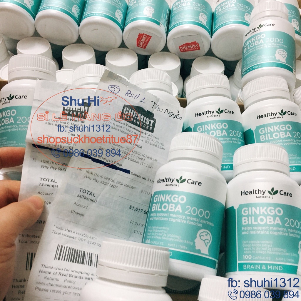 Bổ não, hoạt huyết dưỡng não healthy care ginkgo biloba 2000mg, 100 viên úc