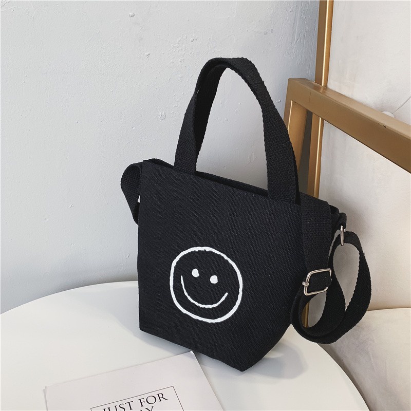 Túi canvas quai xách họa tiết mặt cười cute cho bé T808