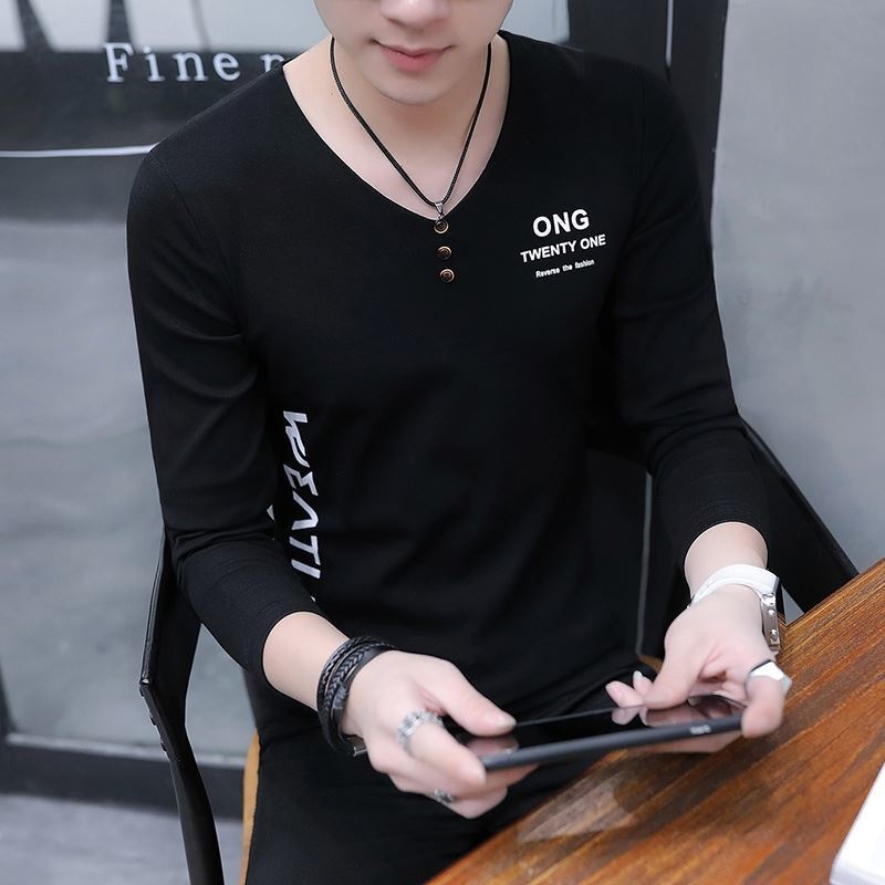 Áo thun tay dài cổ chữ v phiên bản thời trang thu đông cá tính dành cho nam