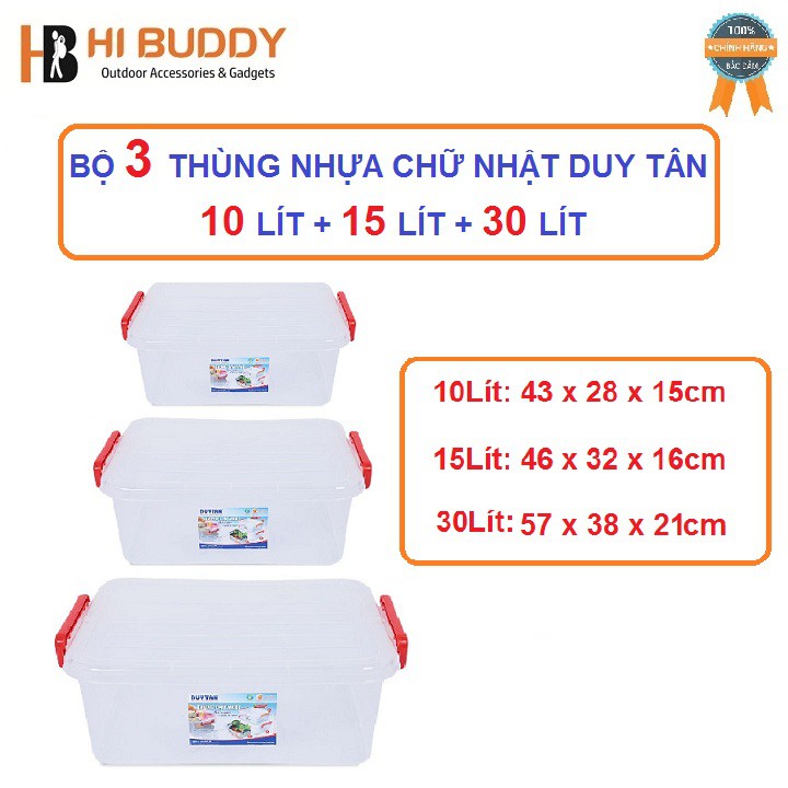 Bộ 3 Thùng nhựa chữ nhật Duy Tân 10L + 15L + 30L Trong suốt Giá Siêu Tiết Kiệm