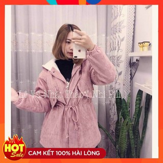 áo khoác nhung tăm lót lông dây rút eo - Tumi Store