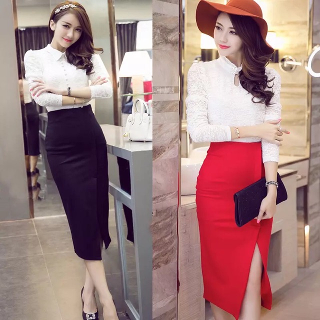 Chân váy bút chì đáp tà sẻ trước khoá séc kéo dáng dài thời trang nữ | BigBuy360 - bigbuy360.vn