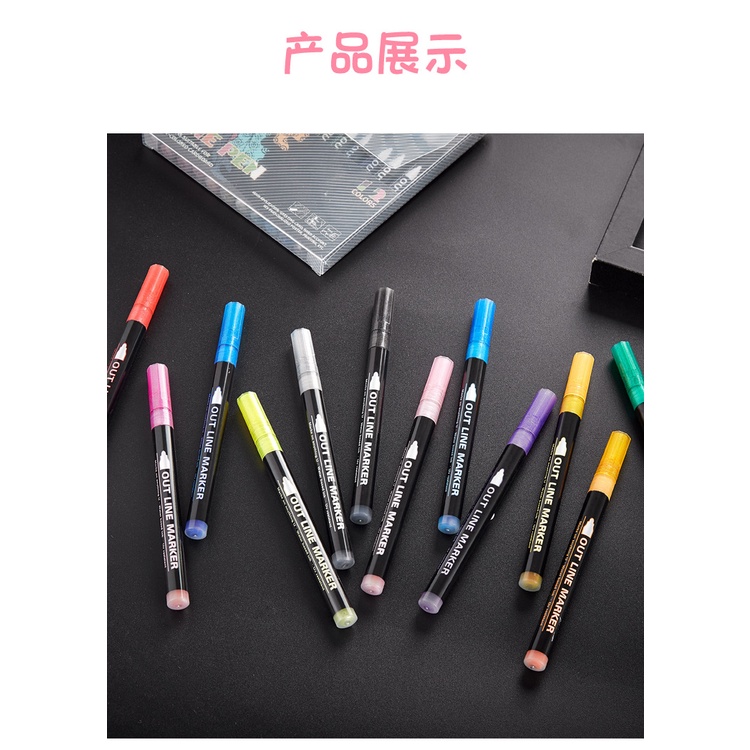 Outline Pen Highlight Marker - Bộ 12 cái Bút nhũ có nét viền chữ sẵn outline marker nổi bật bút kim tuyến ghi nét viền