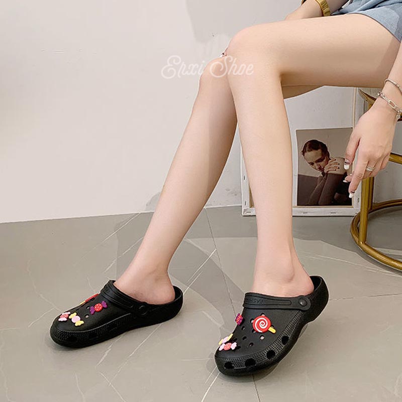 Giày Búp Bê Đế Bằng Chống Thấm Nước Đính Hoa Và Kẹo Mút Dễ Thương Cho Nữ