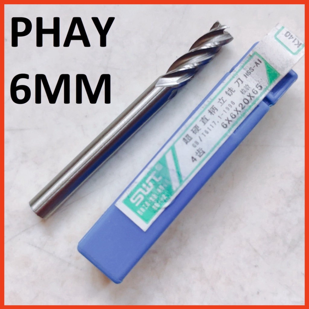 Mũi phay 6mm, 4 me cắt, chất liệu thép gió