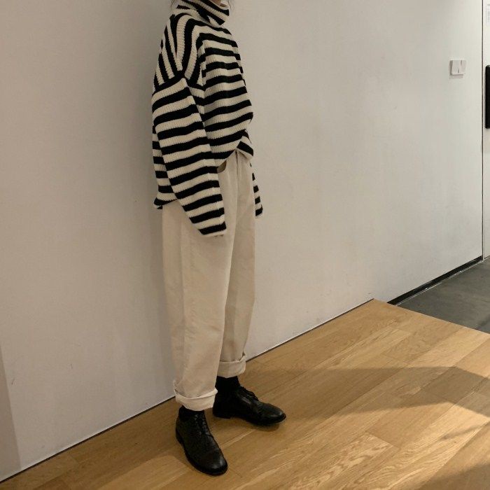 Áo Len Cổ Lọ Form Rộng Họa Tiết Kẻ Sọc Thời Trang Hàn Quốc Mới