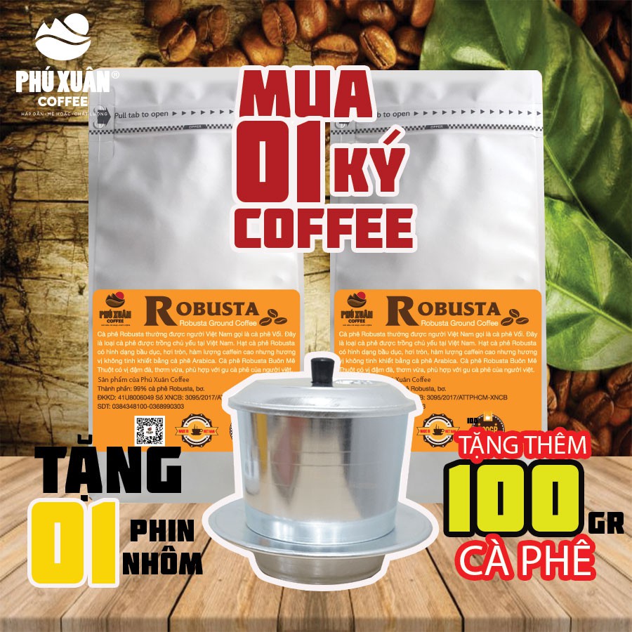 1 Kg (2 gói) cà phê bột Robusta Phú Xuân Coffee - Cafe rang xay pha phin gu đậm đắng