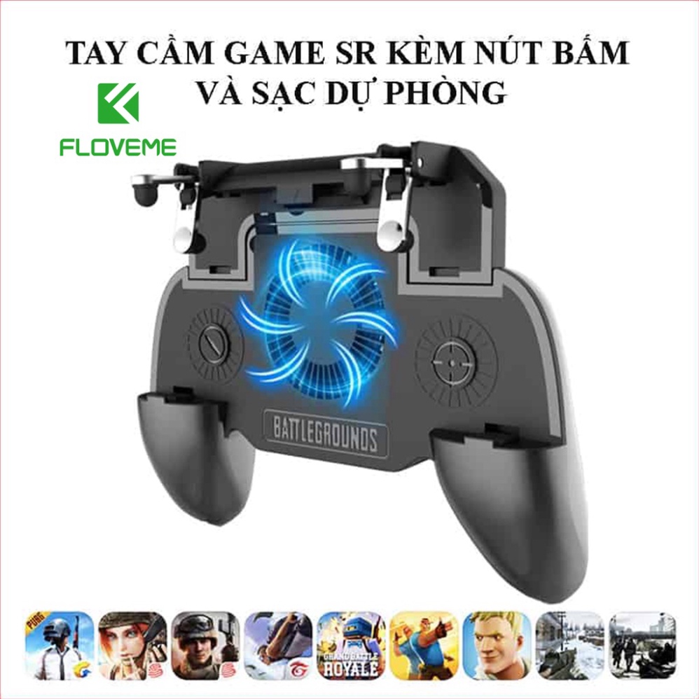 Tay Cầm Chơi Game Pubg - Ros Floveme Tích Hợp 4 IN1, FF/Liên Quân Mobile Cao Cấp kiêm Quạt Tản Nhiệt Kiêm Sạc 2000MAh .