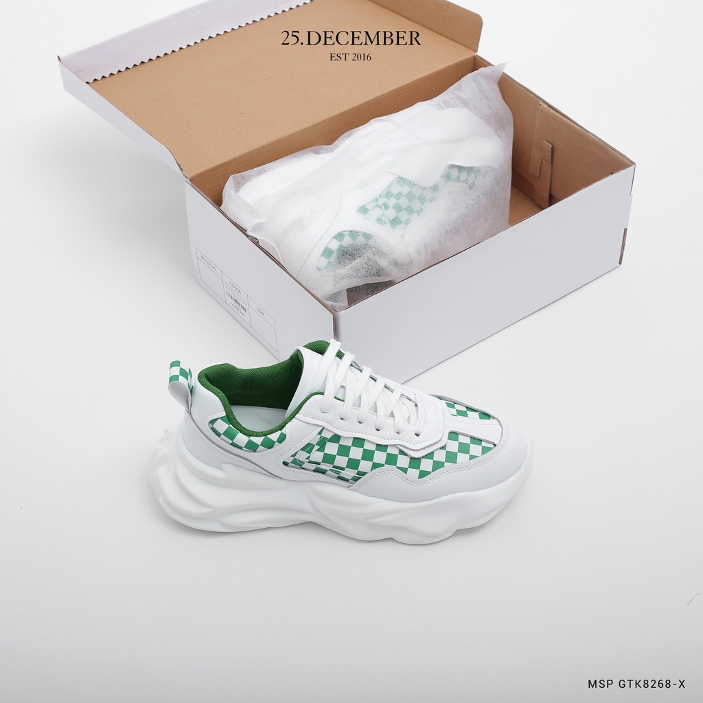 Giày da trắng phối màu caro, phom dáng đẹp, đế giày tăng chiều cao - 25.December mã GTK8268