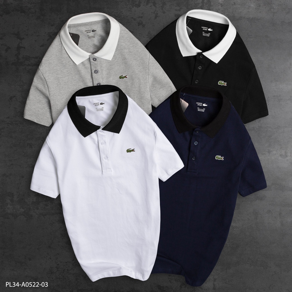 Áo Polo cotton cá sấu 100% PL34 - Áo polo nam ép dán logo phối cổ VNXK