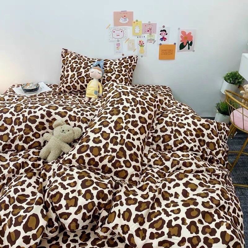 Set Chăn Ga Ga Gối Cotton Poly 4 món - Da báo nâu