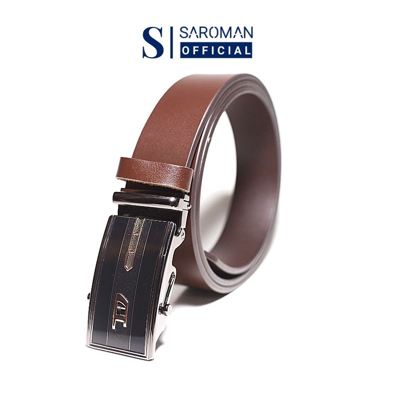 Thắt Lưng Nam SAROMAN SR-N04 Dây Da Bò Nguyên Miếng Màu Nâu Với Nhiều Mặt Khóa Hợp Kim Chống Gỉ