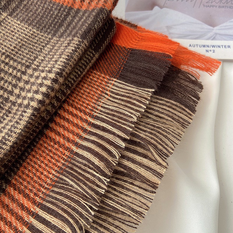 Khăn quàng cổ chất len dạ họa tiết 2 mặt caro phối màu bản to dài