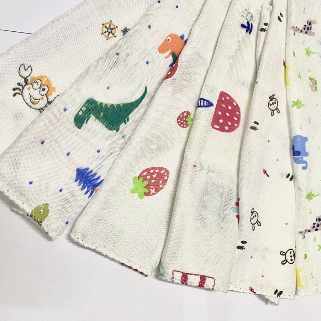 Set 10 KHĂN SỮA 2 LỚP xuất Nhật in hoa văn mềm mịn