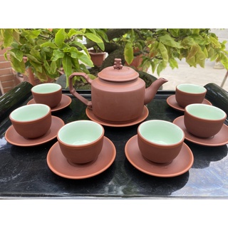 Bộ ấm chén gốm đất nung Bát Tràng dáng tích nâu - Ấm trà tử sa Bát Tràng cao cấp