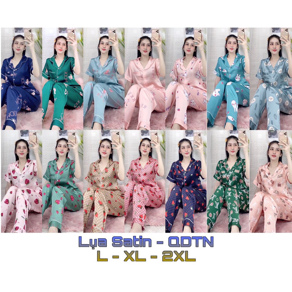 ĐỒ BỘ PIJAMA LỤA SATIN IN HÌNH QUẦN DÀI TAY NGẮN | BigBuy360 - bigbuy360.vn
