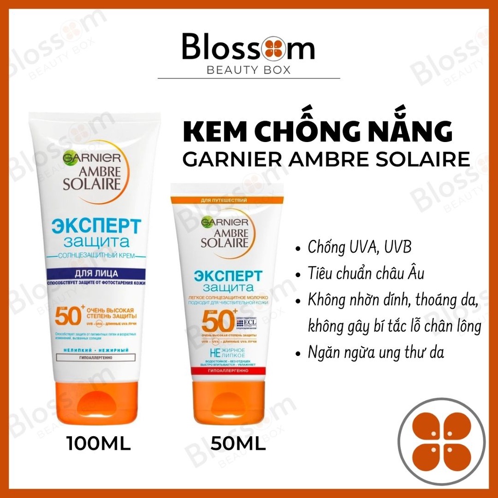 50ml/100ml Kem chống nắng Garnier Ambre Solaire Face Cream SPF 50+ (Bản Nga)