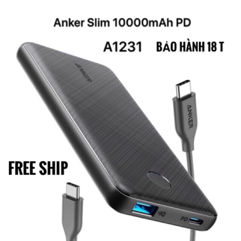 Pin sạc dự phòng Polymer 10.000 mAh Type C PD Anker PowerCore Slim A1231