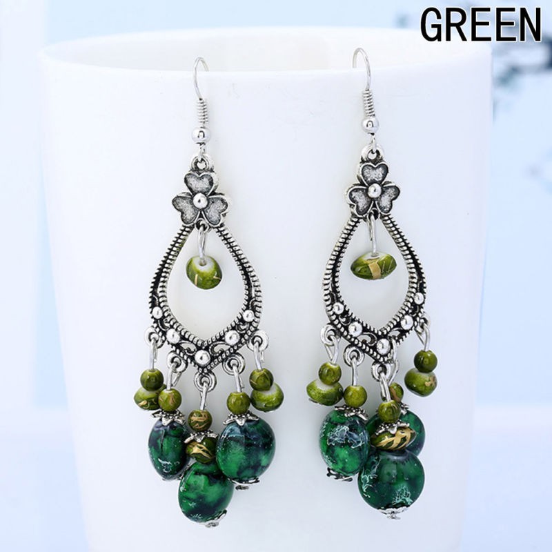 Hoa tai dáng dài đính đá nhân tạo phong cách Boho cho nữ