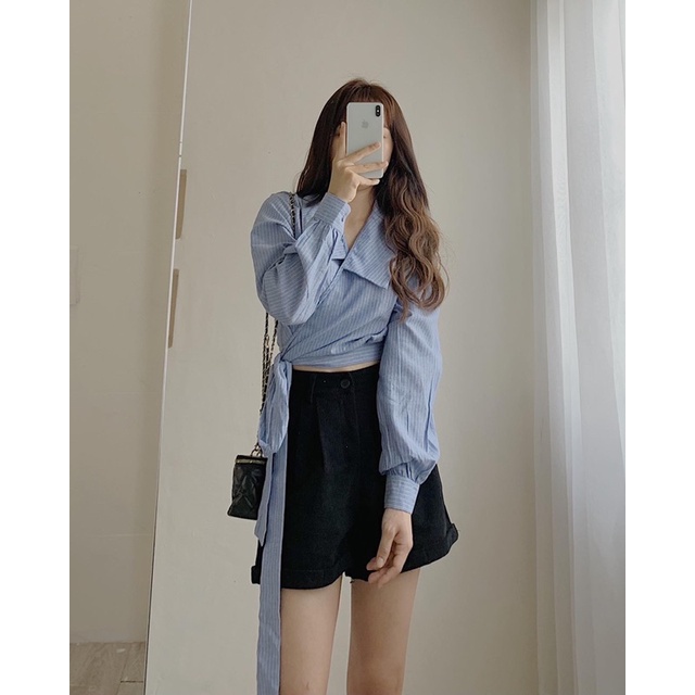Áo sơ mi dáng croptop buộc nơ 541
