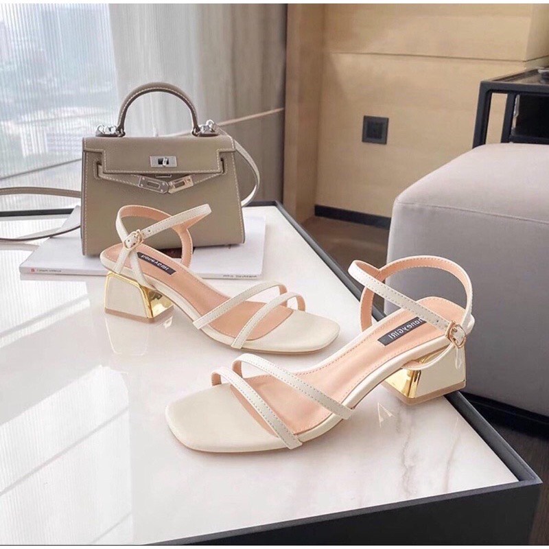 Sandal Cao Gót 3 Phân Quai Ngang Gót Vuông