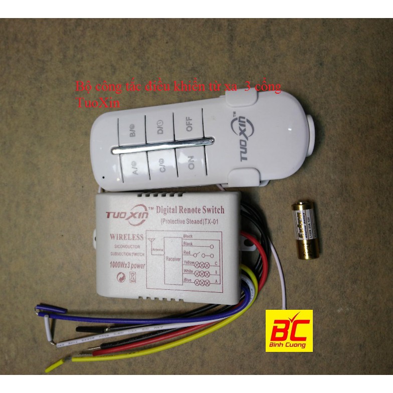 Bộ công tắc điều khiển từ xa 3 cổng TuoXin 1000W + Remote