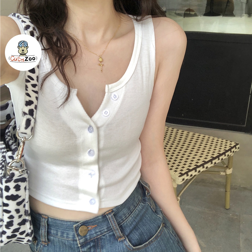 Áo Ba Lỗ Phối Khuy Cổ V Chất Thun Tăm Dày Mịn Dáng Ôm Body_VIETCEN | BigBuy360 - bigbuy360.vn