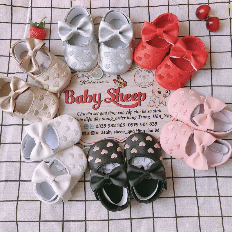 Giày nơ thêu trái tim kute cho bé gái đủ màu Baby Sheep-ảnh thật do shop tự chụp