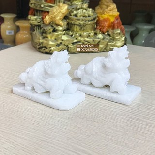 Cặp tỳ hưu phong thủy đá trắng non nước 8cm
