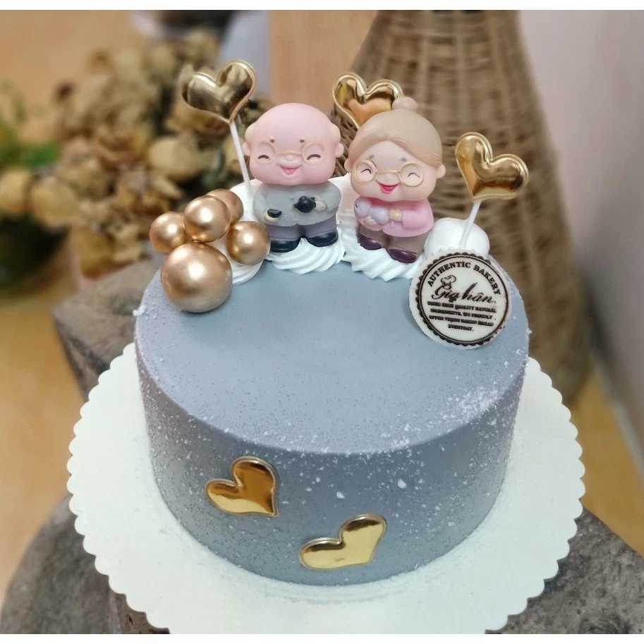 Phụ kiện trang trí bánh - Set 2 mô hình ông già và bà già