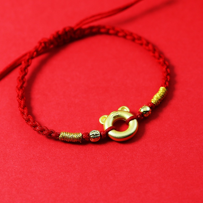 Vòng Tay Dây Bện Màu Đỏ Mặt Vàng Cho Cặp Đôi
