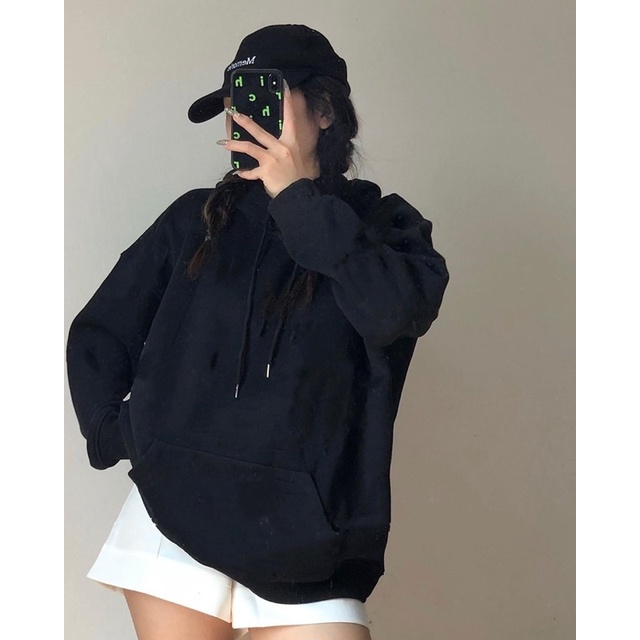 Áo hoodie trơn form rộng chất nỉ dày dặn mũ 2 lớp -SinNa