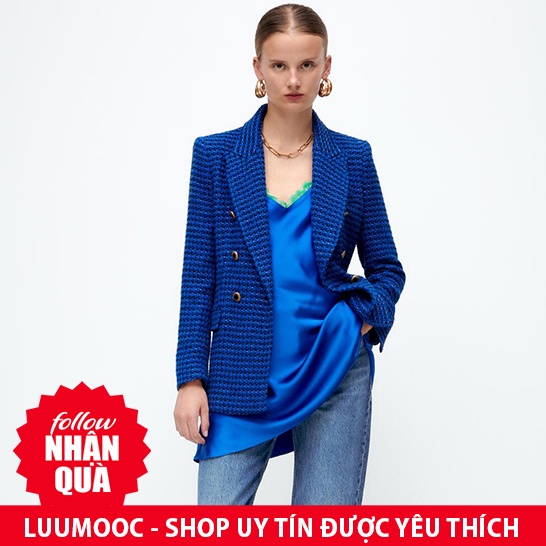 Áo vest Zara dạ tweed xanh cực xịn AV2DT2HKG93N10