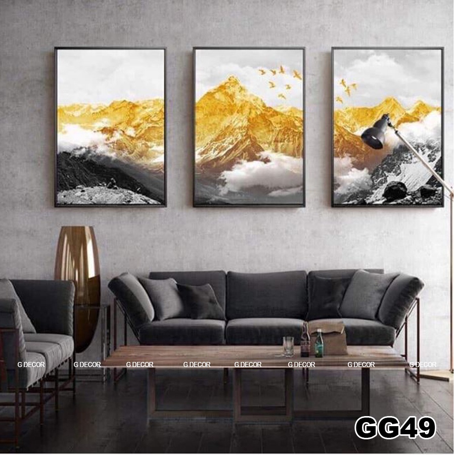 Tranh treo tường canvas khung gỗ 3 bức phong cách hiện đại Bắc Âu tranh phong cảnh trang trí phòng khách phòng ngủ 23