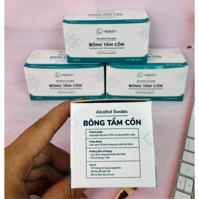 Bông tẩm cồn 100 miếng/ hộp sát trùng vết thương, vệ sinh màn hình điện thoại