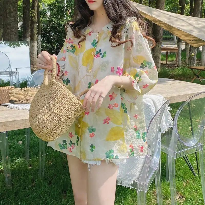 Áo hoa  có cổ hàng Quảng Châu chất mát S/2XL